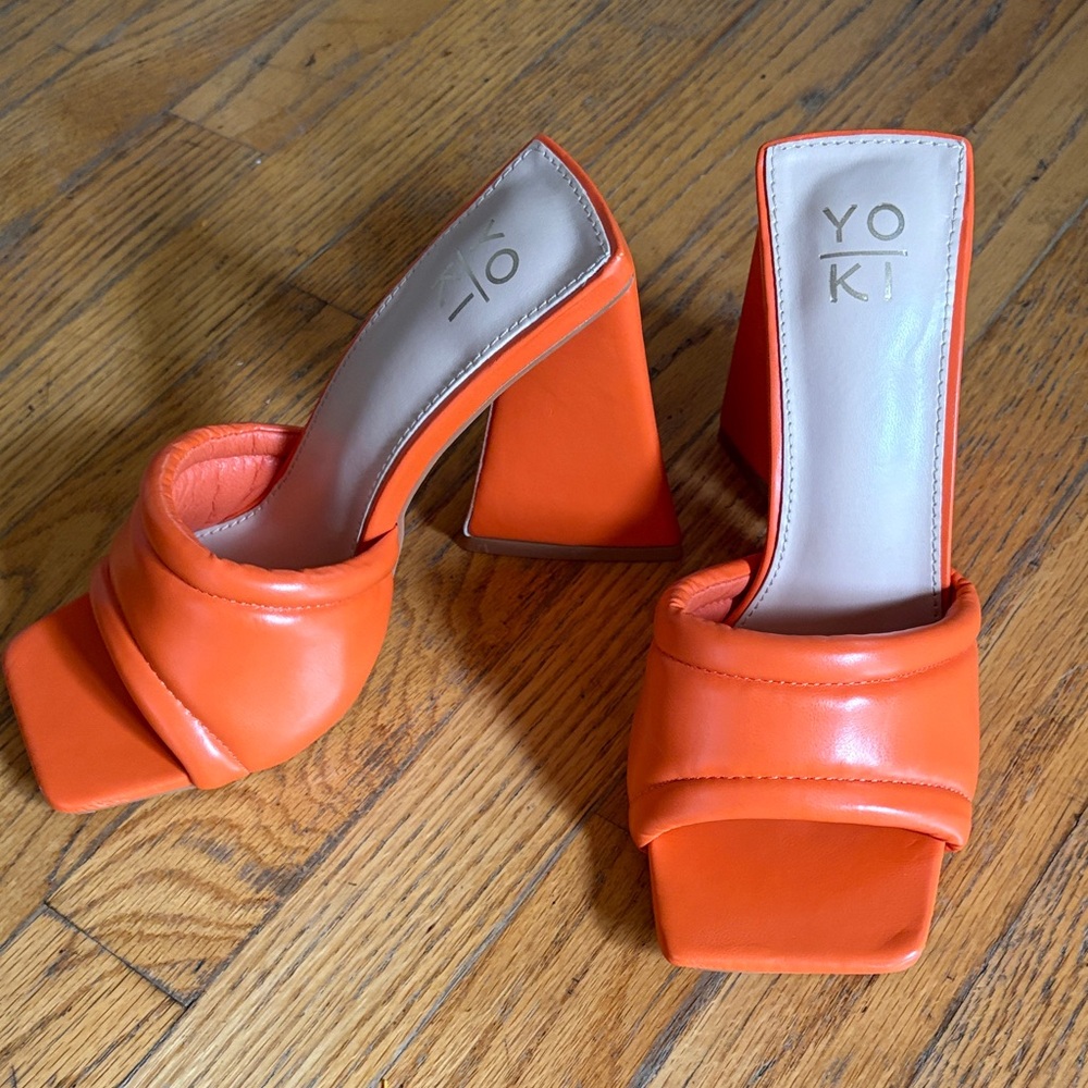 Yoki Bold Orange Block Heels